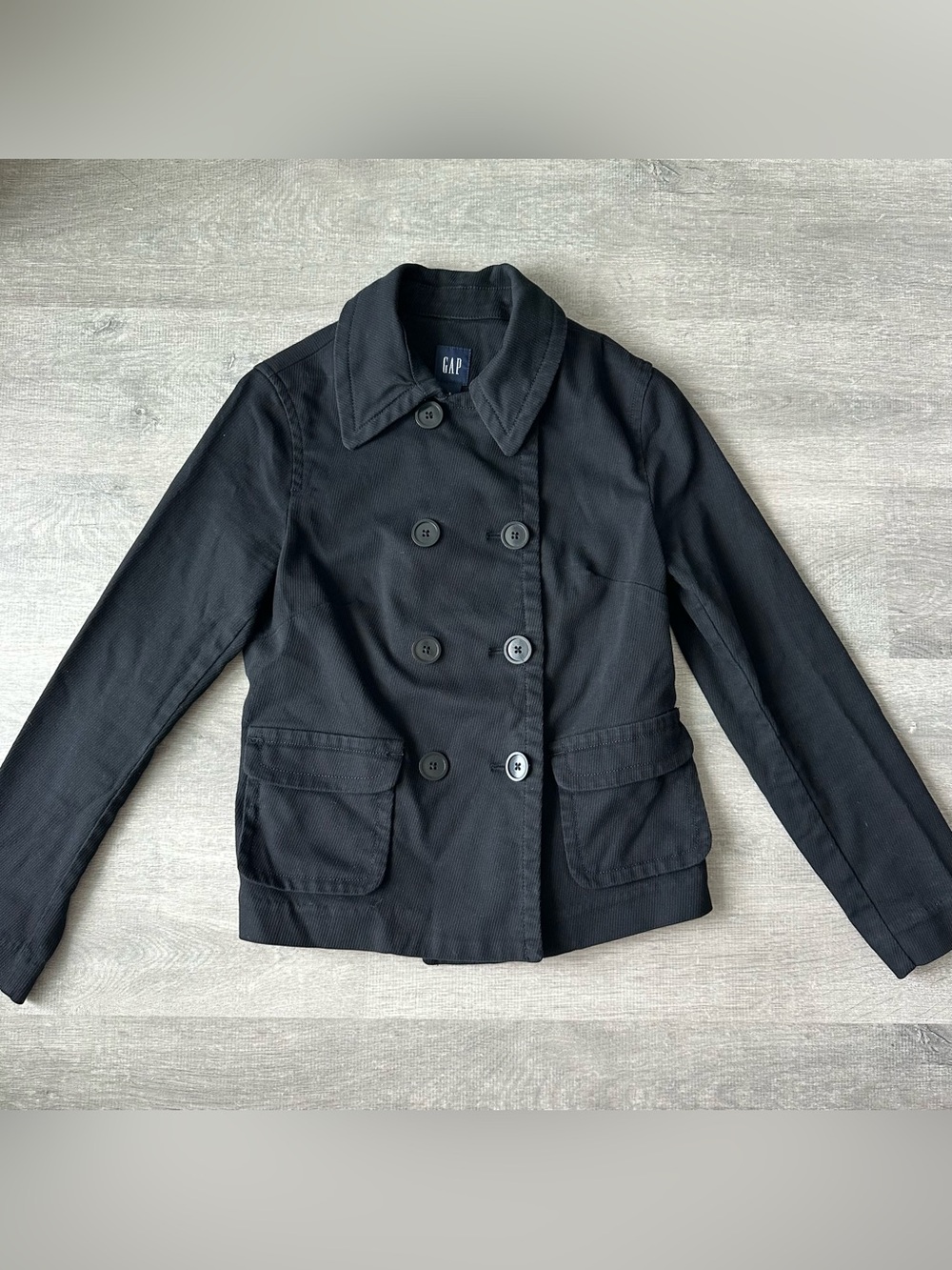 GAP Black Double-Breasted Peacoat Jacket